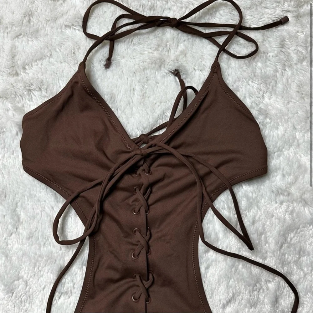 NWT Skims Signature Swim Lace Up Monokini in Cocoa Women’s 3X